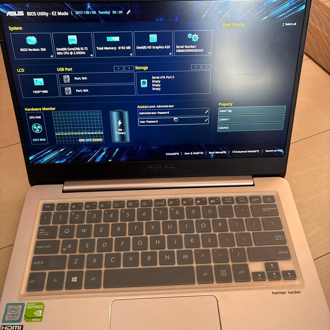 ASUS VivoBook U4000U BIOS確認済み SSDなし
