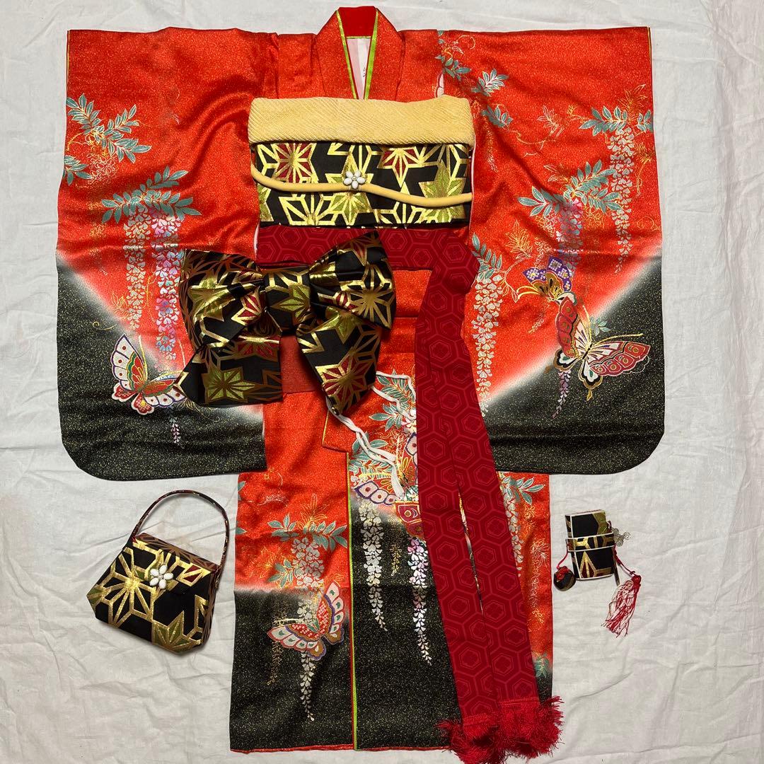 七五三　7歳　正絹　作り帯　赤　アンティーク