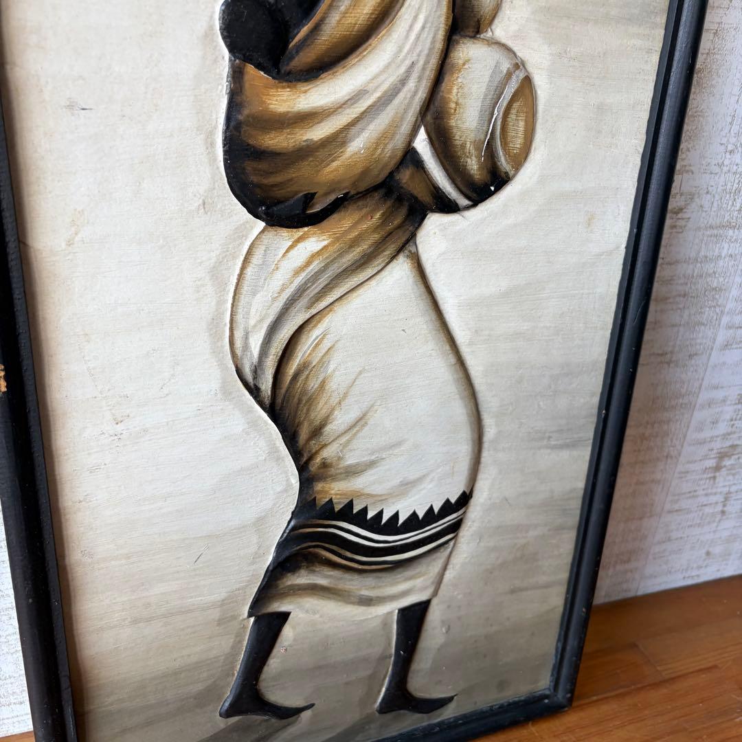 【アンティーク】木彫り 彫刻画 アフリカンアート 民族工芸品 オブジェ 飾り物