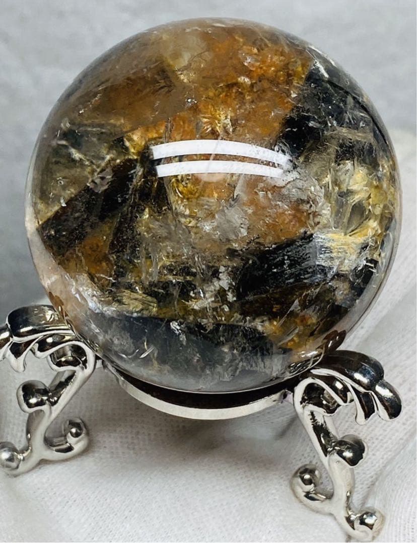 45.6㍉　ブラック・白・水晶宝石&ゴールド鉱物共生 天然石 希少　自動開運