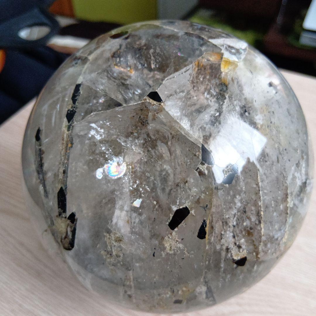 トルマリン入り　水晶　丸玉　天然石