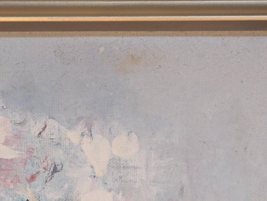 【真作】絵画　油彩6号　白い花瓶　柔らかな光と花の静物　Z199