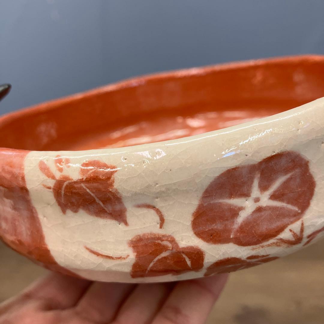 D-5 楽入窯 茶道具 朝顔文 抹茶茶碗（共箱付き） 食器 和食器 レトロ