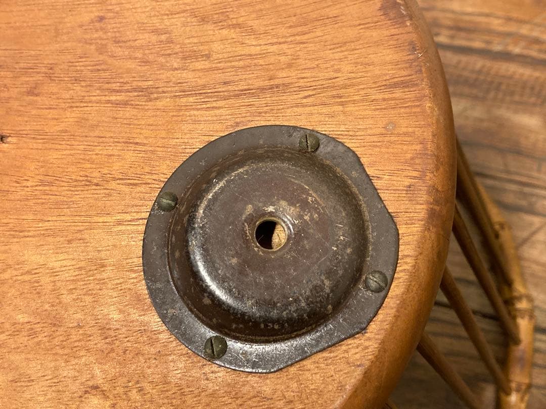 60's アンティーク 竹xチークx黒3本脚 サイドテーブル プランター 竹籠