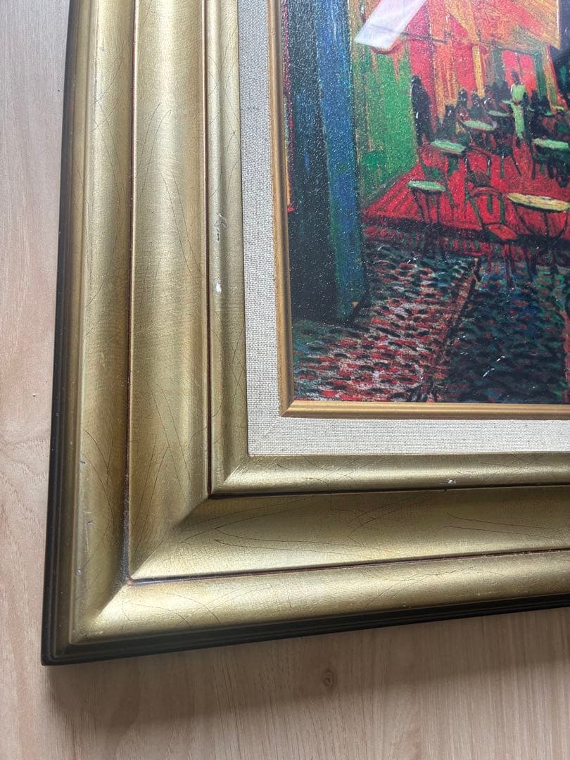 ゴッホ 夜のカフェテラス 複製画 額入り 縦約60cm×横約50cm 汚れ傷あり