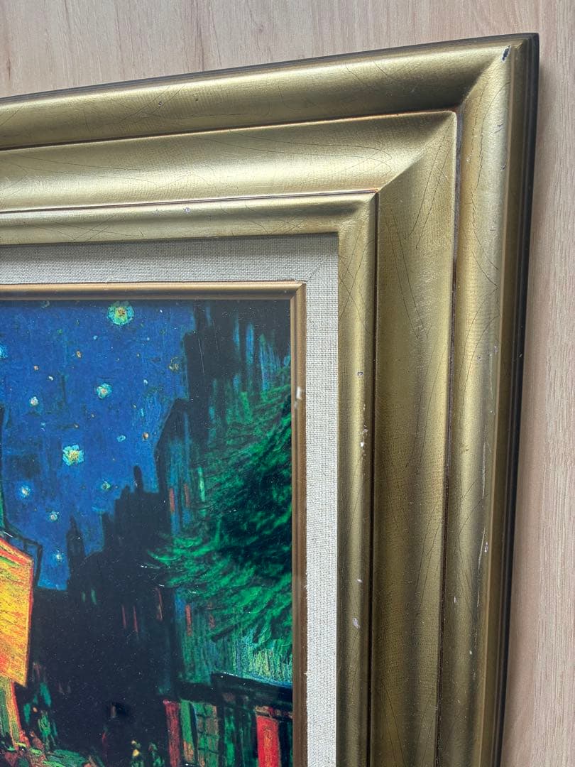 ゴッホ 夜のカフェテラス 複製画 額入り 縦約60cm×横約50cm 汚れ傷あり