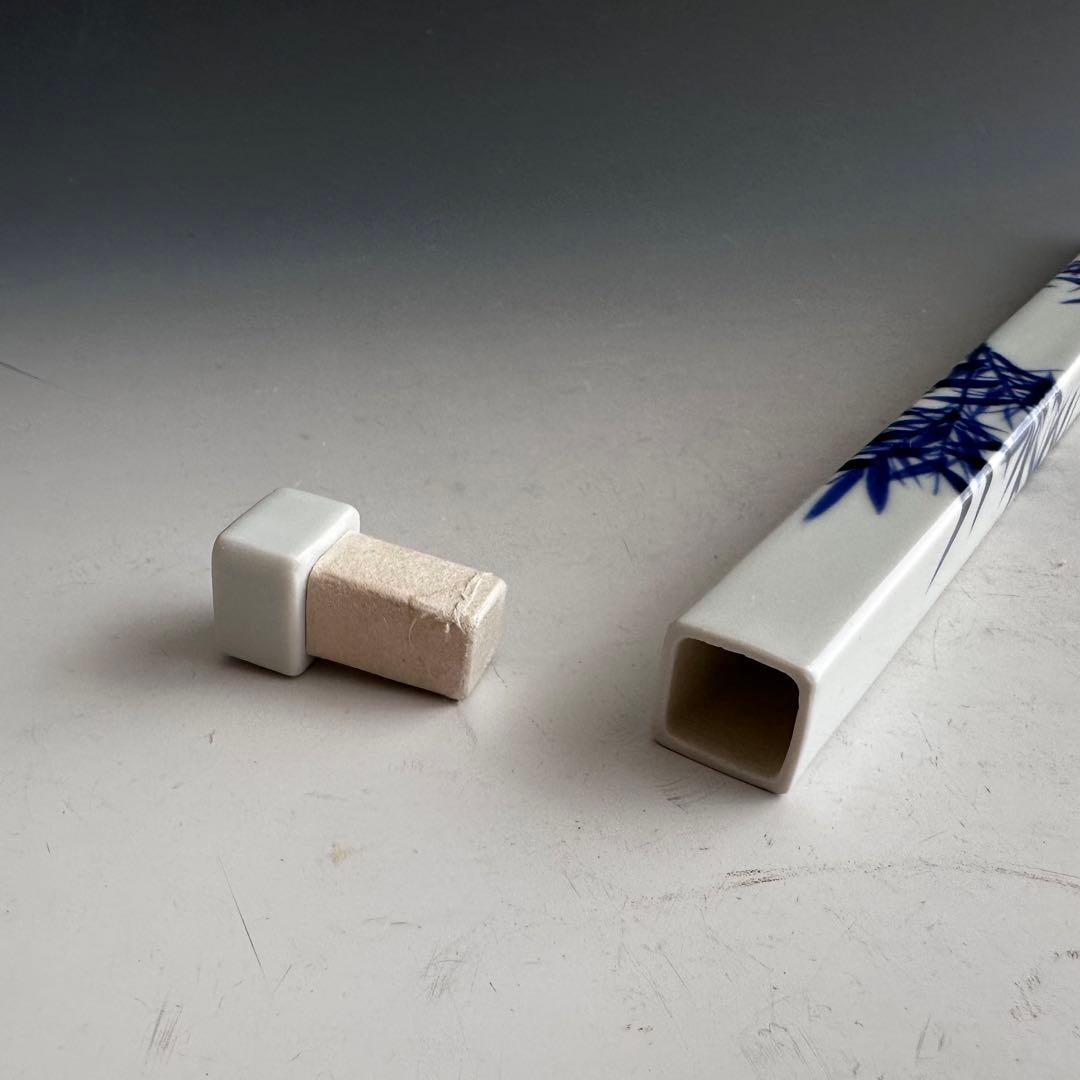 香道具　染付　竹絵　香筒　御室焼　和善　共箱　陶芸　線香入　煎茶道具