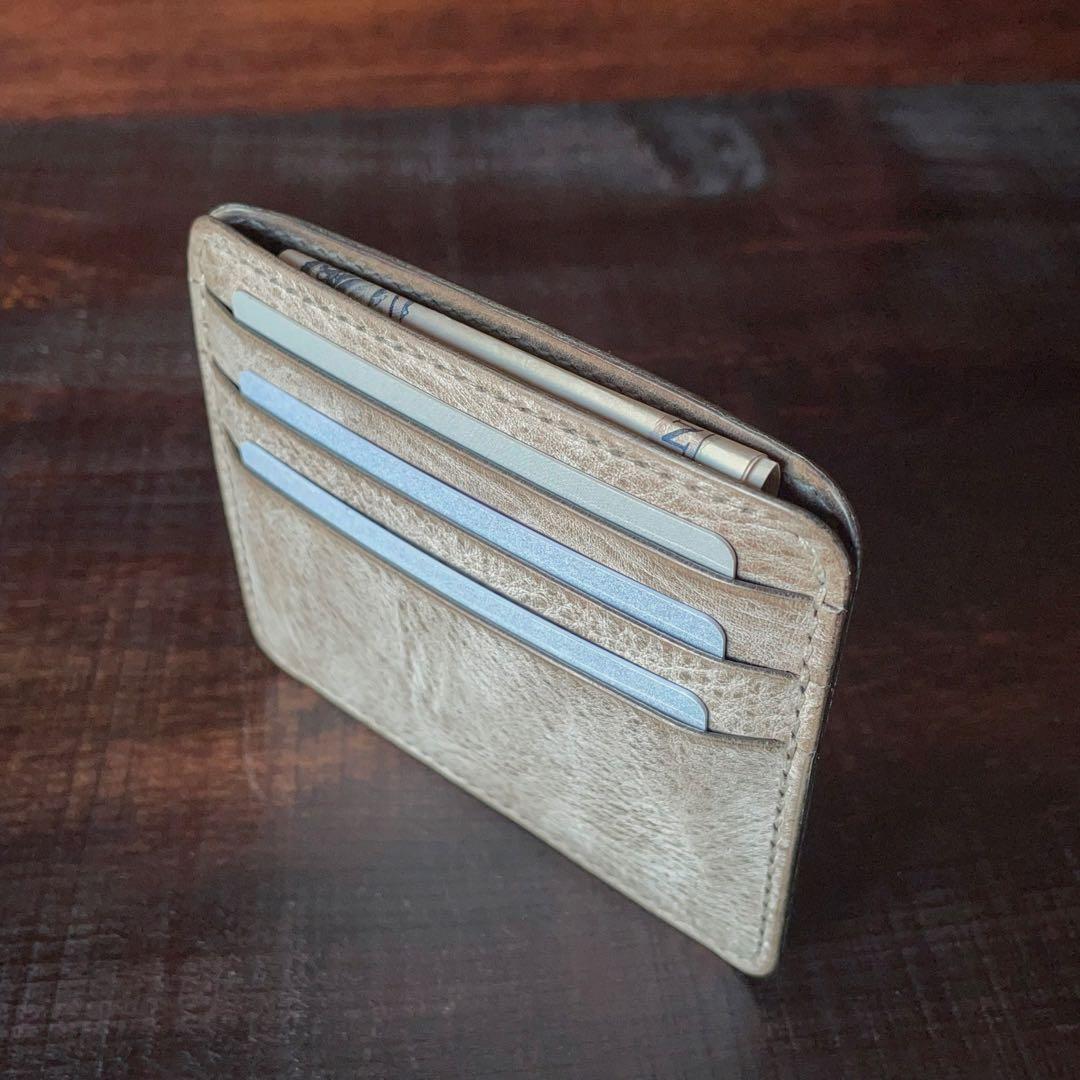 《小銭 ＆ カード》ミニマルレザーウォレット（グレー）