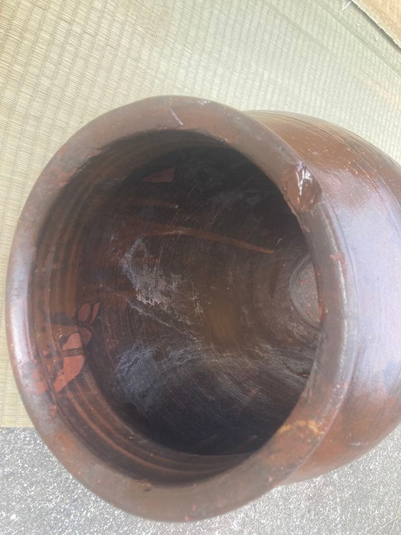 【時代物】大型 飾り壺 常滑焼風 茶褐釉 睡蓮鉢 メダカ鉢 高さ48cm 骨董