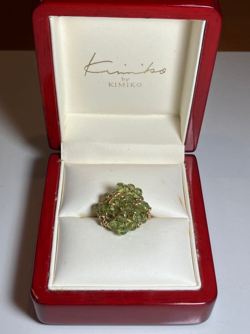 ハンドメイド　14kgfペリドットビーズ❤️ ワイヤーラッピングリング