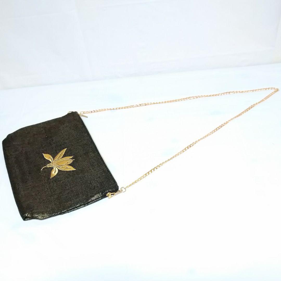 CHANEL ヴァニラ 華 刺繍 金色 黒 ショルダーバッグ ポーチ シャネル