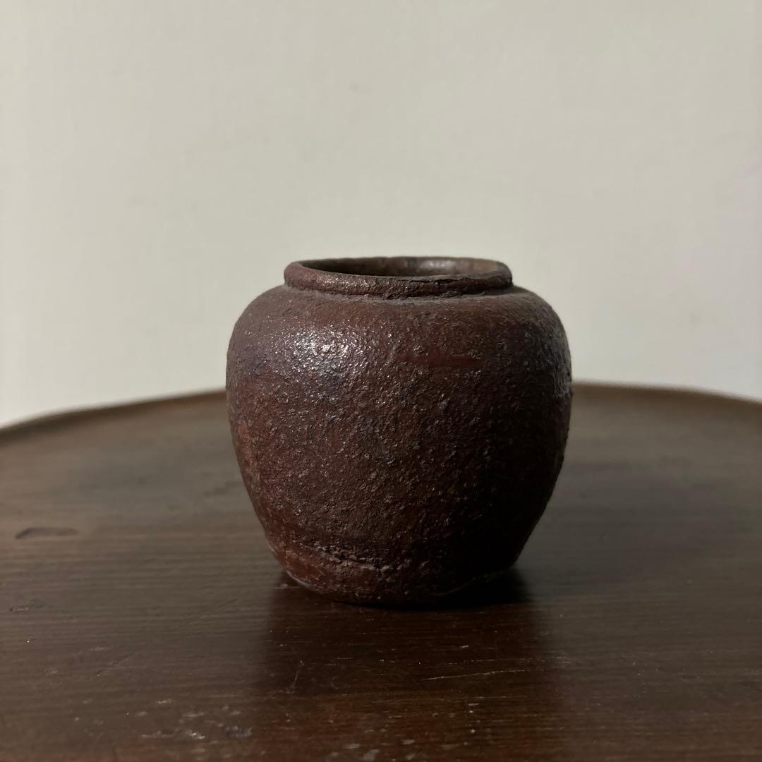 古備前小壷　江戸中期頃　お歯黒壺　古越前　常滑　花器　花入　古美術　骨董　李朝