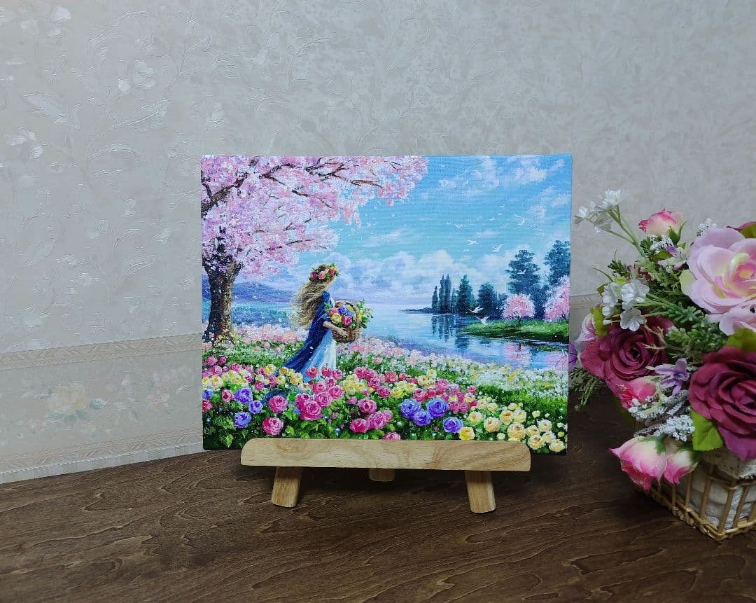 ま*る様 【花に囲まれて】アクリル画 F3 風景画 絵画