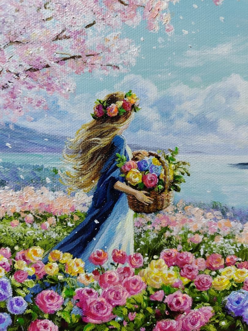 ま*る様 【花に囲まれて】アクリル画 F3 風景画 絵画