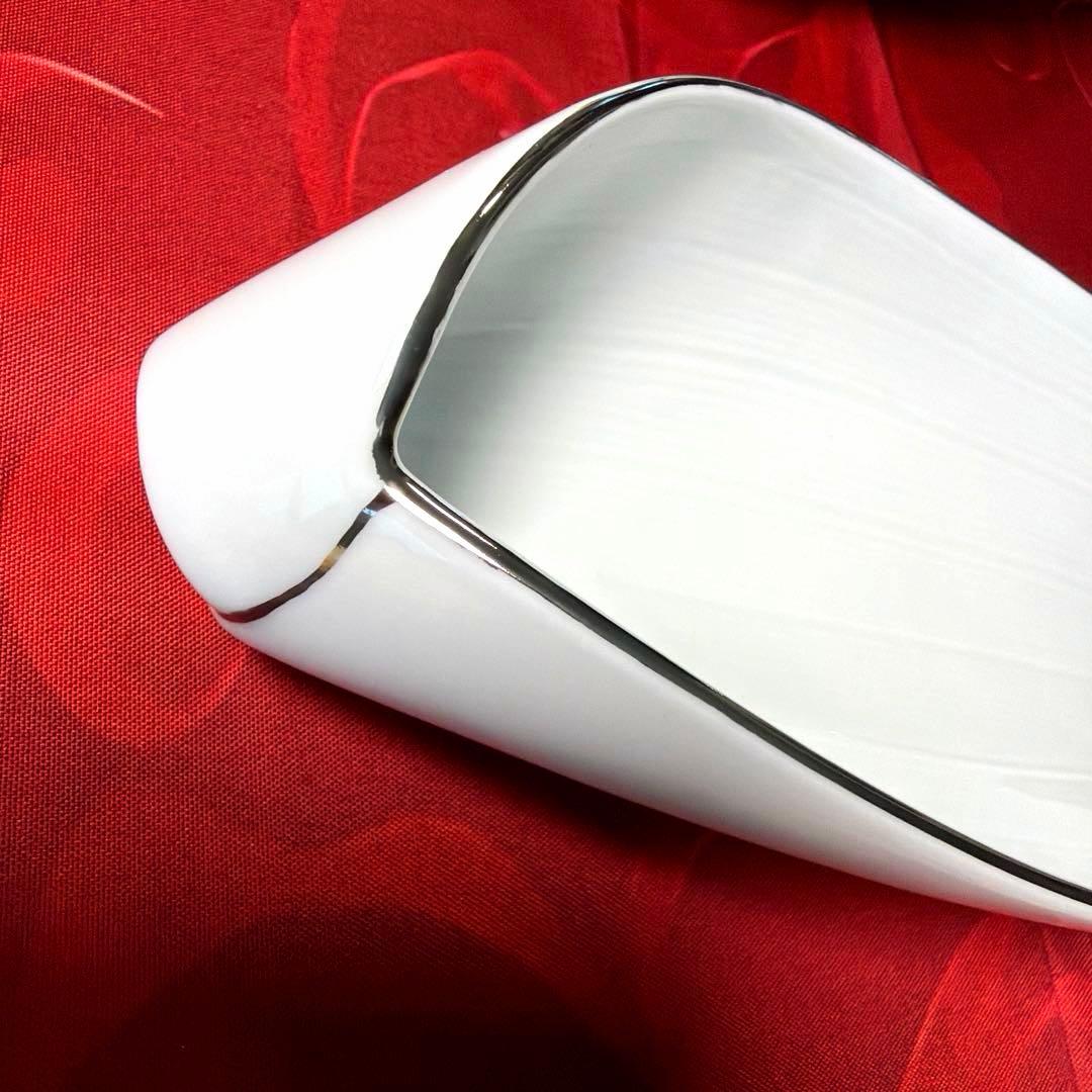 ー美濃焼ー 【極美品】 祥泉窯 プラチナリム 脚付リーフ型皿揃　5枚