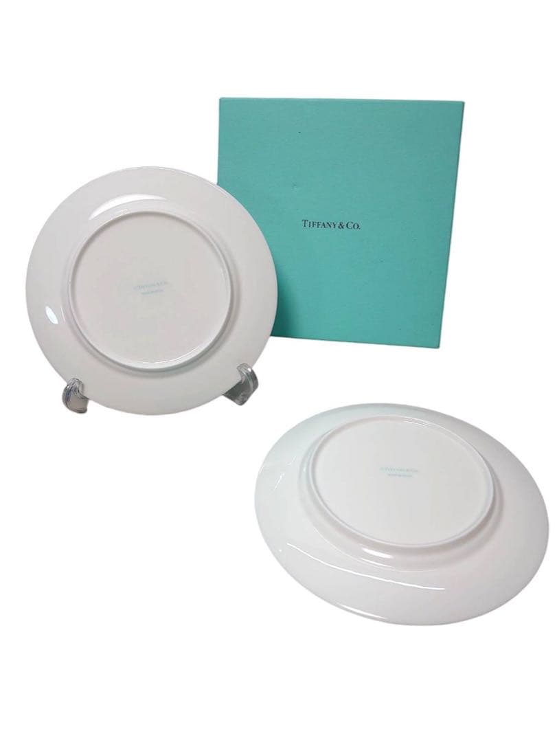 未使用 Tiffany & Co. プラチナブルーバンド デザートペアプレート