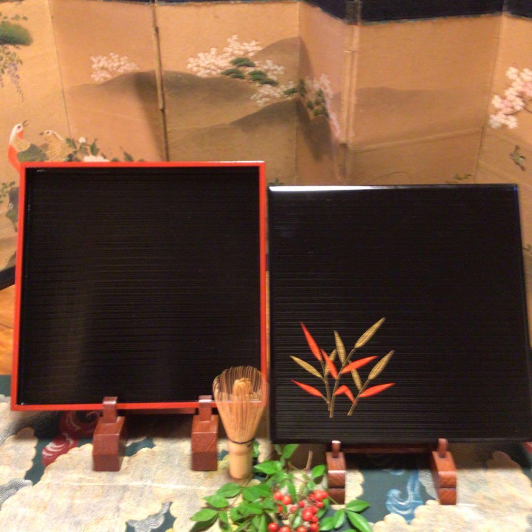 ❶松花堂弁当箱　懐石道具　祖雅堂　木製松花堂弁当5客　秋草蒔絵椀5客　揃え