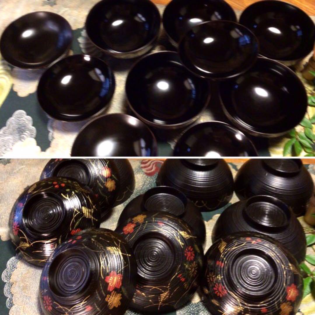 ❶松花堂弁当箱　懐石道具　祖雅堂　木製松花堂弁当5客　秋草蒔絵椀5客　揃え