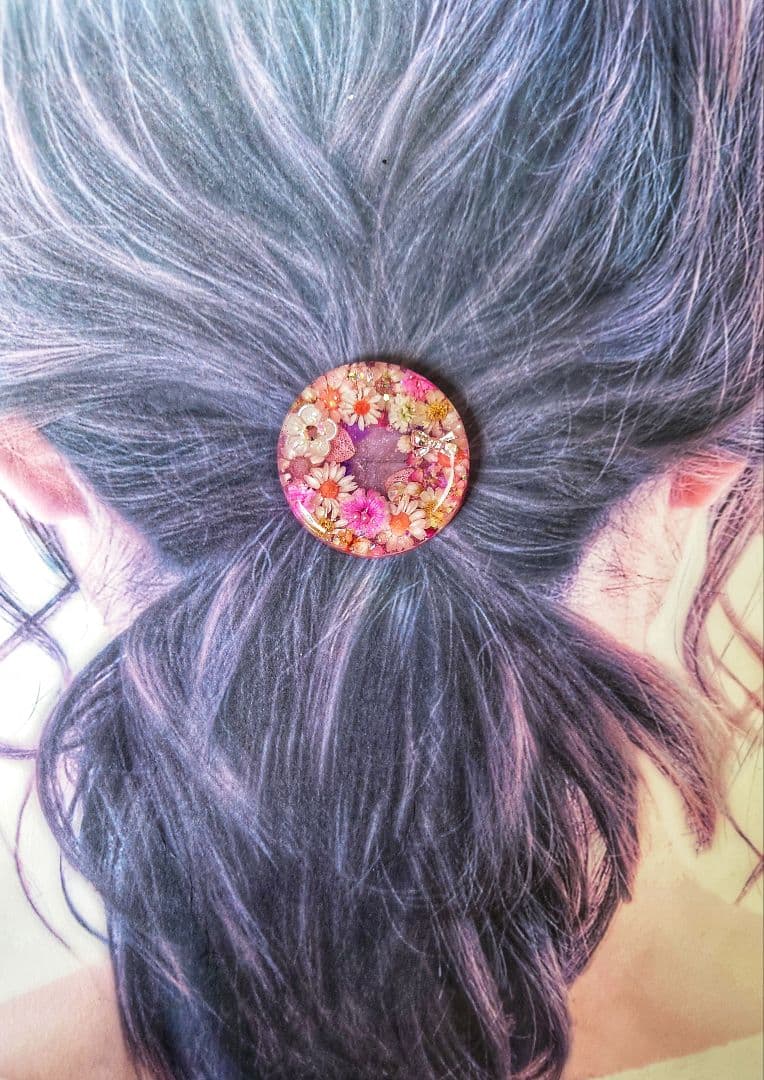 レジン　猫　ドライフラワー　ヘアゴム　ブローチ　ポニーフック　No.580