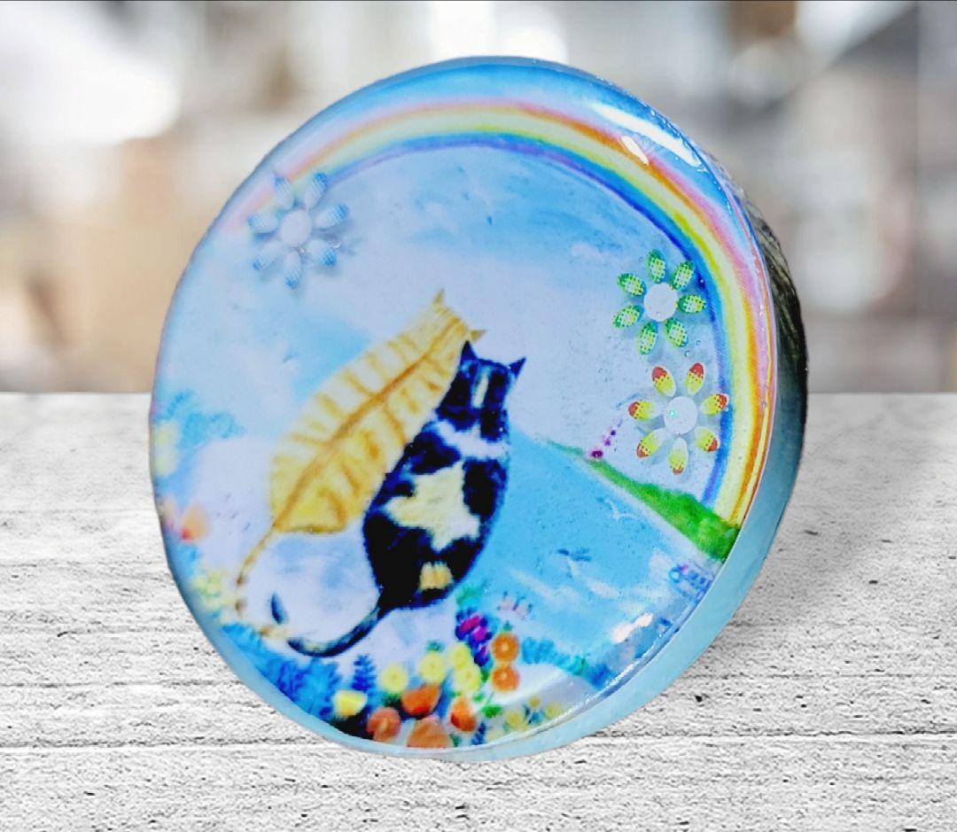 NO.647❤虹を眺める幸せな猫❤レジンへアゴム ブローチ