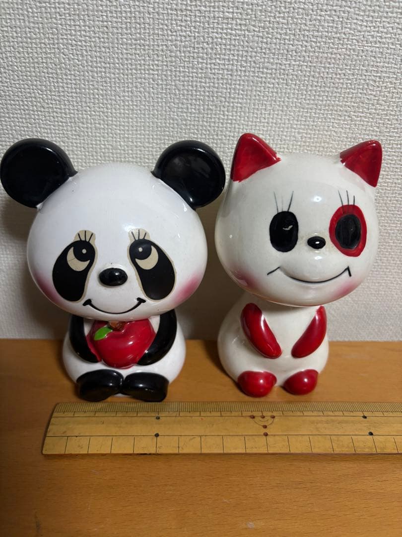 内藤ルネ　りんご　パンダ　貯金箱　置物　陶器　当時物　昭和レトロ　おまけ付き