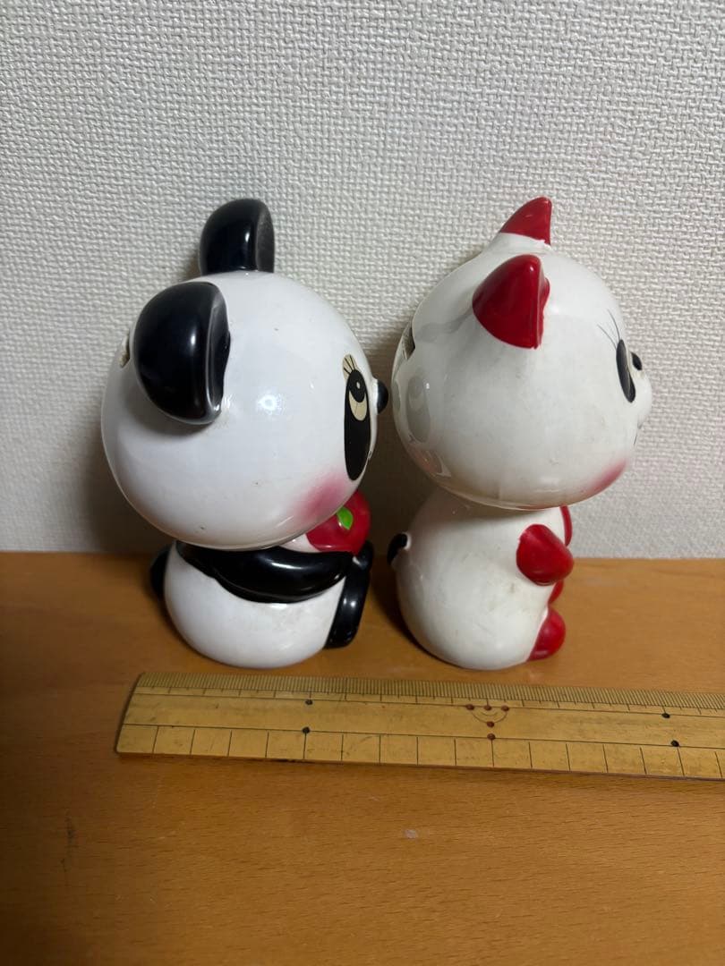 内藤ルネ　りんご　パンダ　貯金箱　置物　陶器　当時物　昭和レトロ　おまけ付き