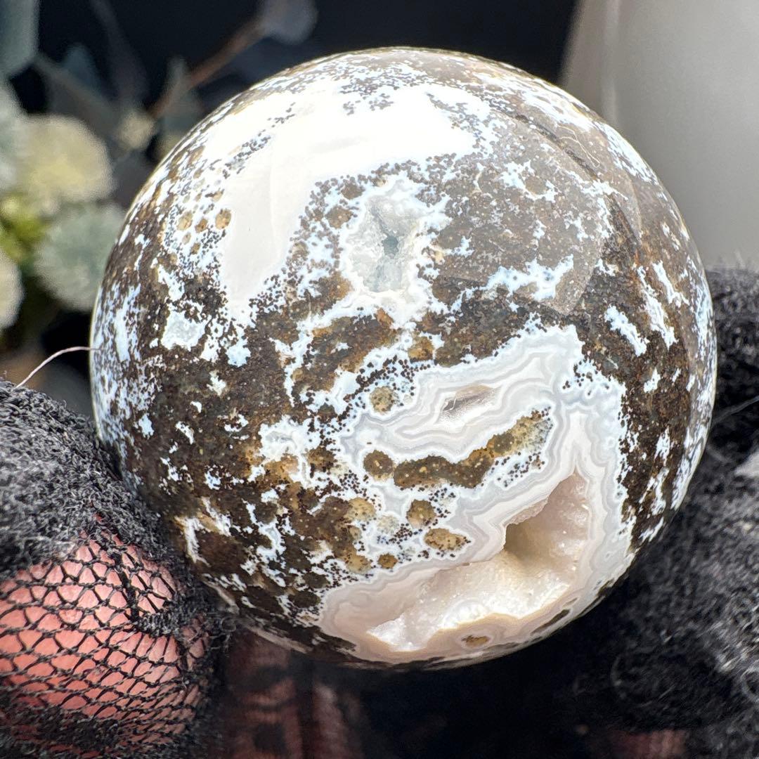高品質 オーシャンジャスパー ブルー瑪瑙共生スフィアNo.2762