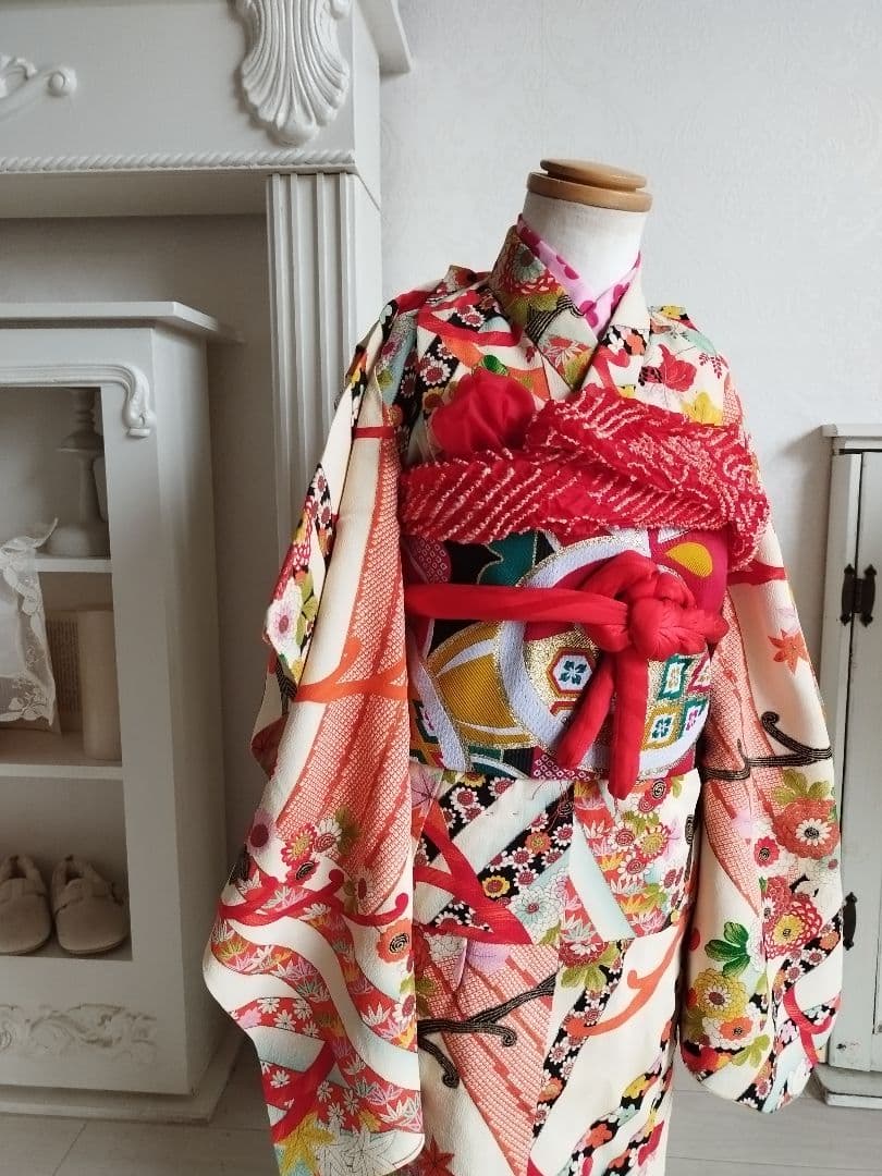 専用☆アンティーククリーム色の着物と帯のセット☆2歳から3歳