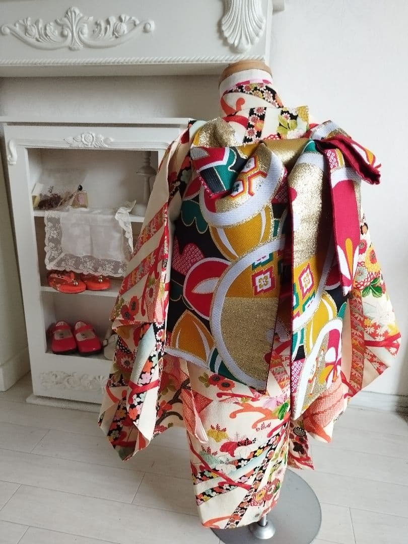 専用☆アンティーククリーム色の着物と帯のセット☆2歳から3歳