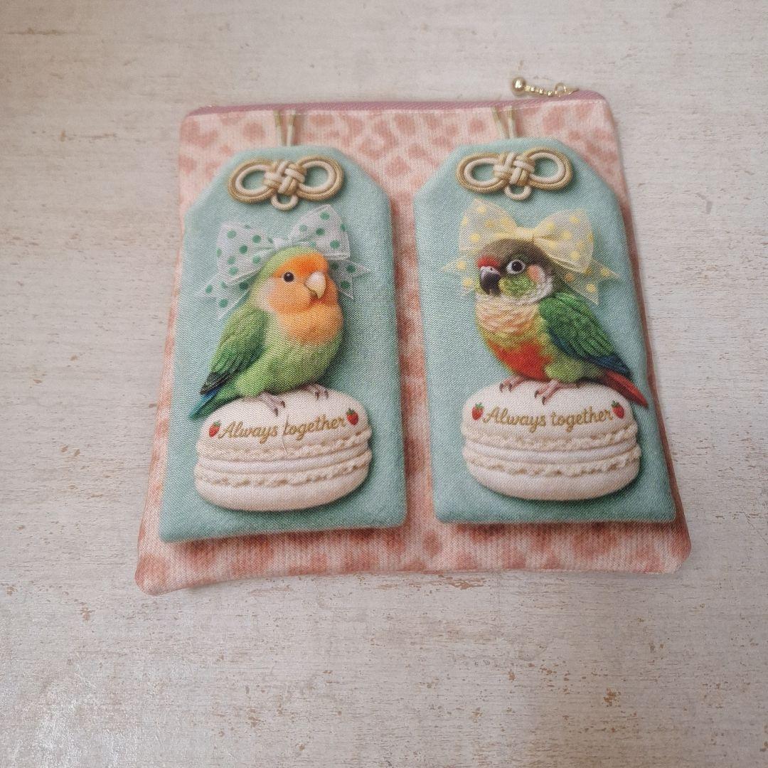 インコパネル生地　ハンドメイド　まちなしバッグ　フラットポーチ