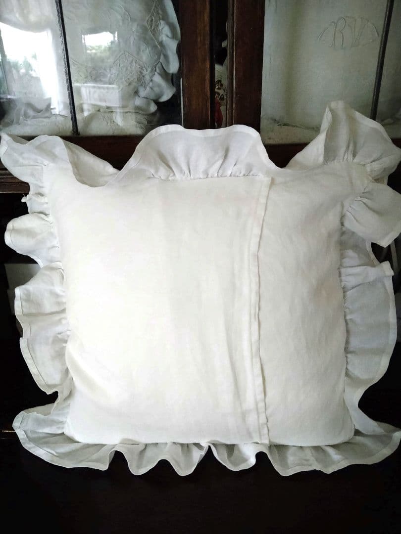 ※〜7/13限定価格※フランスアンティーク　N手刺繍　リネンクッションカバー