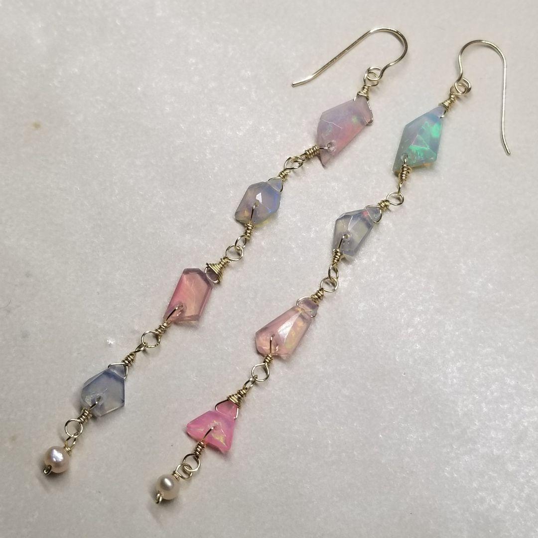 14kgfラフカットオパールロングピアス①vegagift