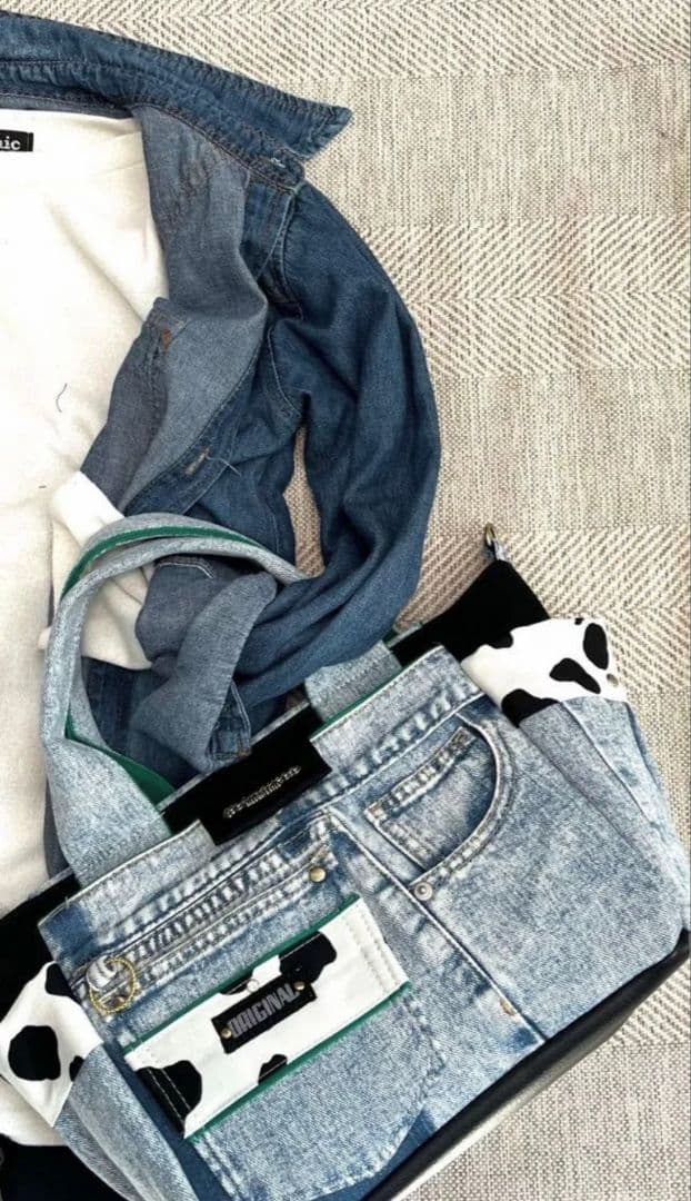 のんデニムリメイクバッグ（L）No.931☆ハンドバッグ　マザーズバッグ