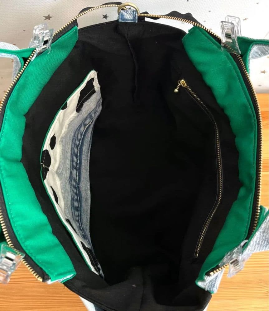 のんデニムリメイクバッグ（L）No.931☆ハンドバッグ　マザーズバッグ