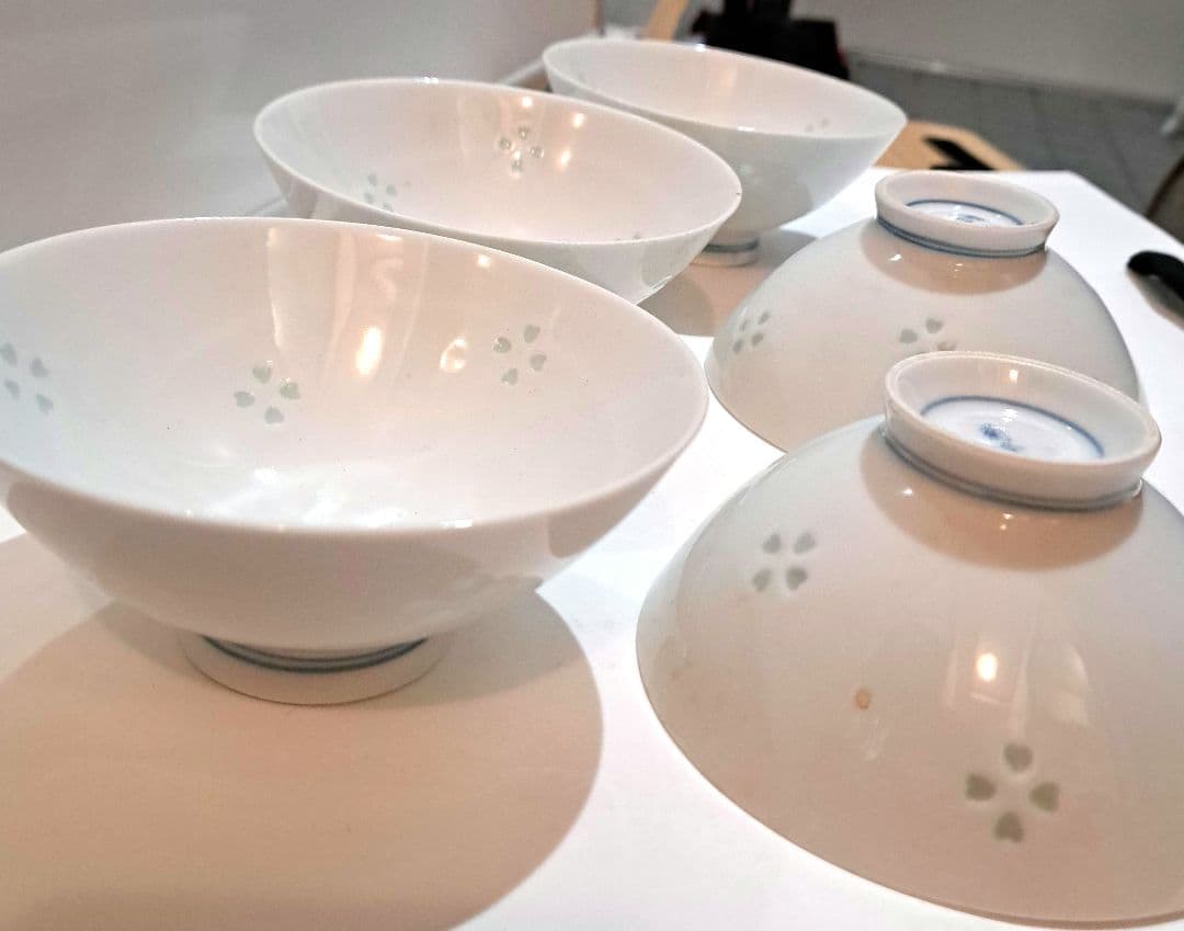 有田焼／菊峰窯/飯碗透かし／ホタル彫／5客セット