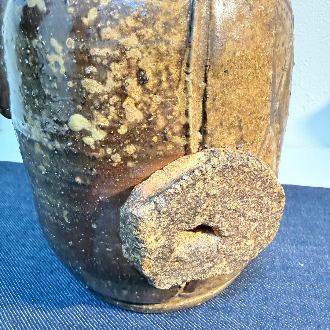 【真作】杉本貞光 信楽耳付花入 寺田野窯 陶印 茶道具 骨董 花器 希少