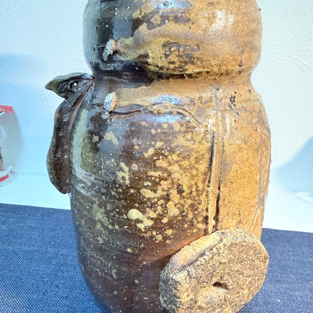 【真作】杉本貞光 信楽耳付花入 寺田野窯 陶印 茶道具 骨董 花器 希少