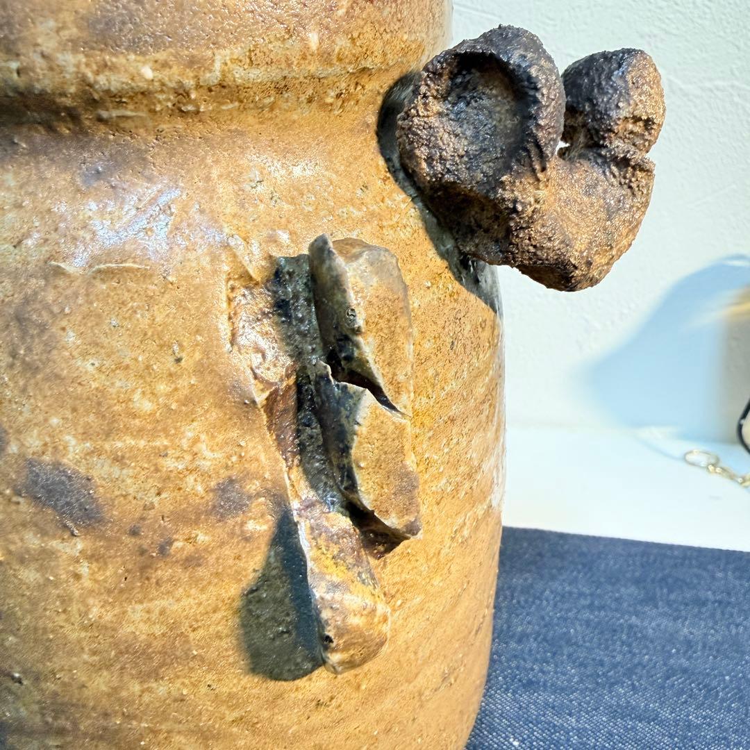 【真作】杉本貞光 信楽耳付花入 寺田野窯 陶印 茶道具 骨董 花器 希少