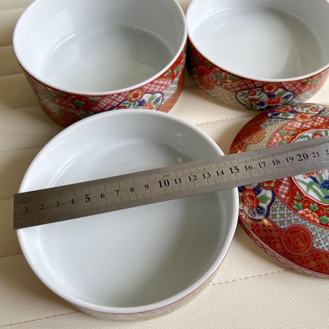 美濃焼　庫山窯　瑞祥　手まり三段重　重箱　おせち器　正月　和食器　赤絵　金彩