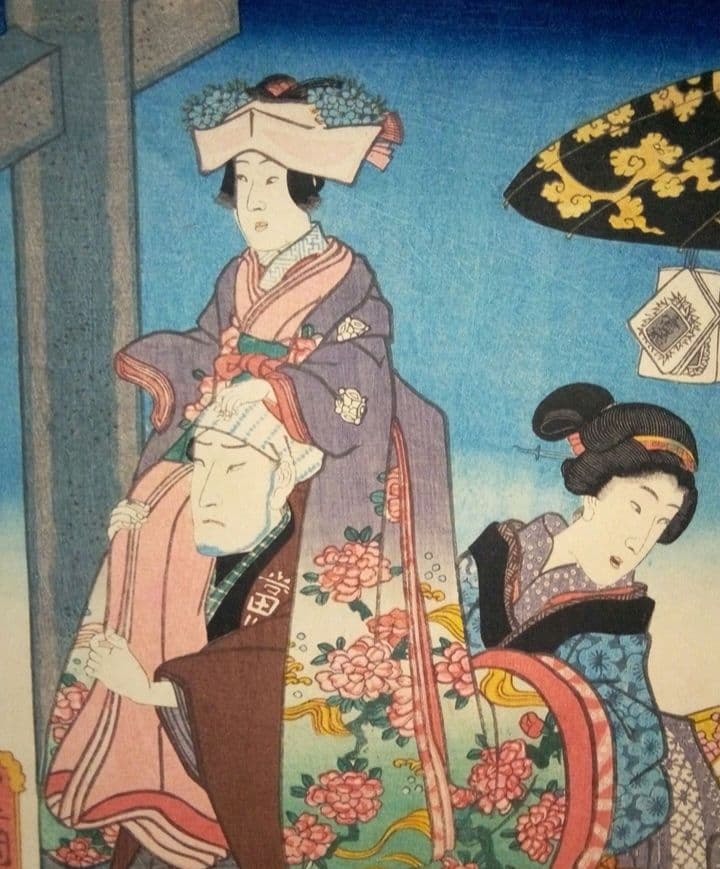 浮世絵美人合十二月ノ内初冬、美人合ノ内神楽月の二枚売り二枚繋がってます三代豊国画