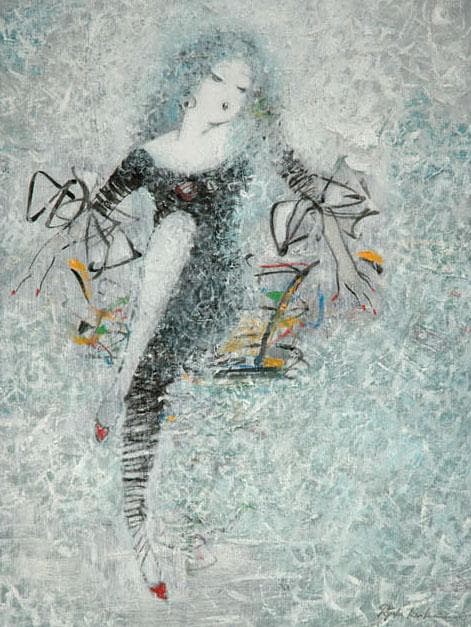 油絵 菅家令子 絵 絵画インテリア額付(白) uF6-010711 人物 女性像