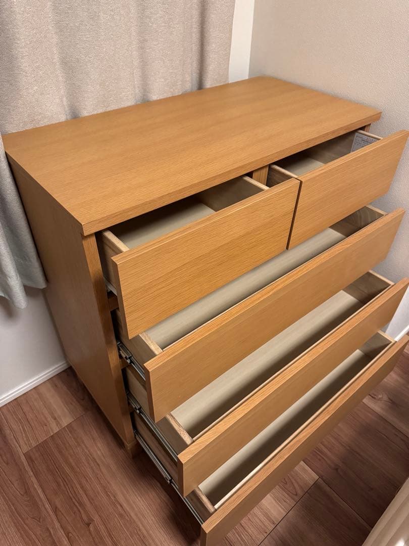 無印良品　オーク材チェスト4段ワイド