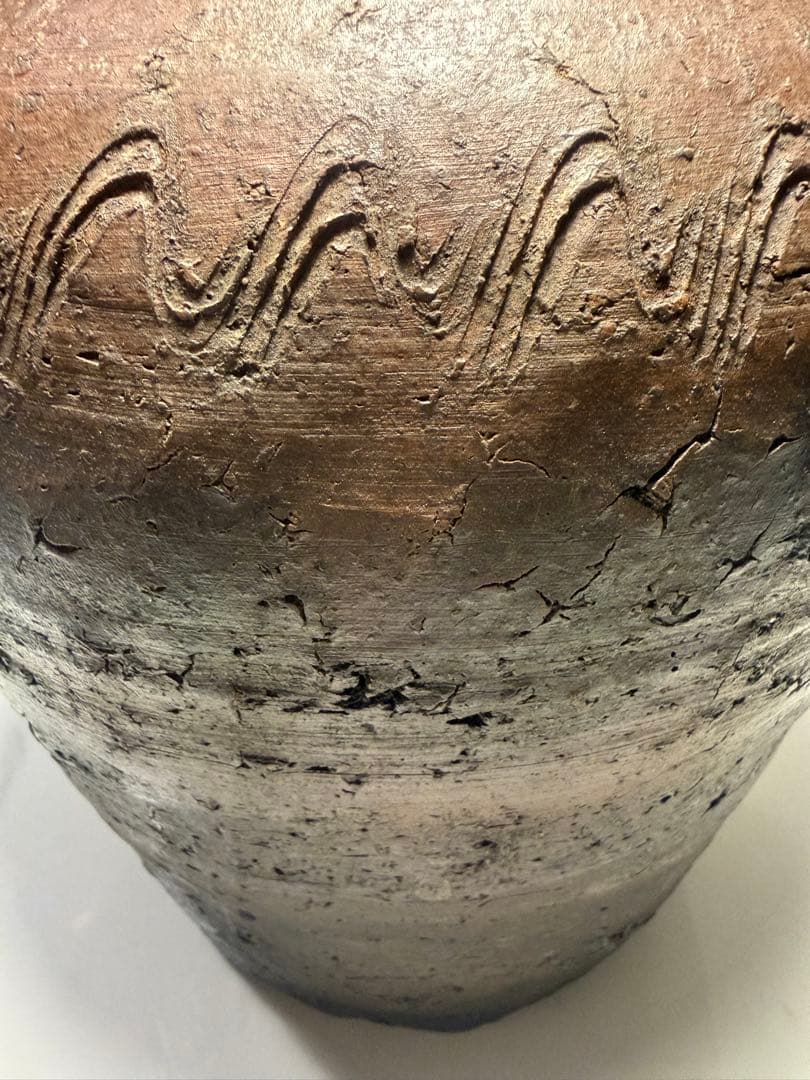 古陶風 波状文 焼締壺 高23cm 花器 古備前風