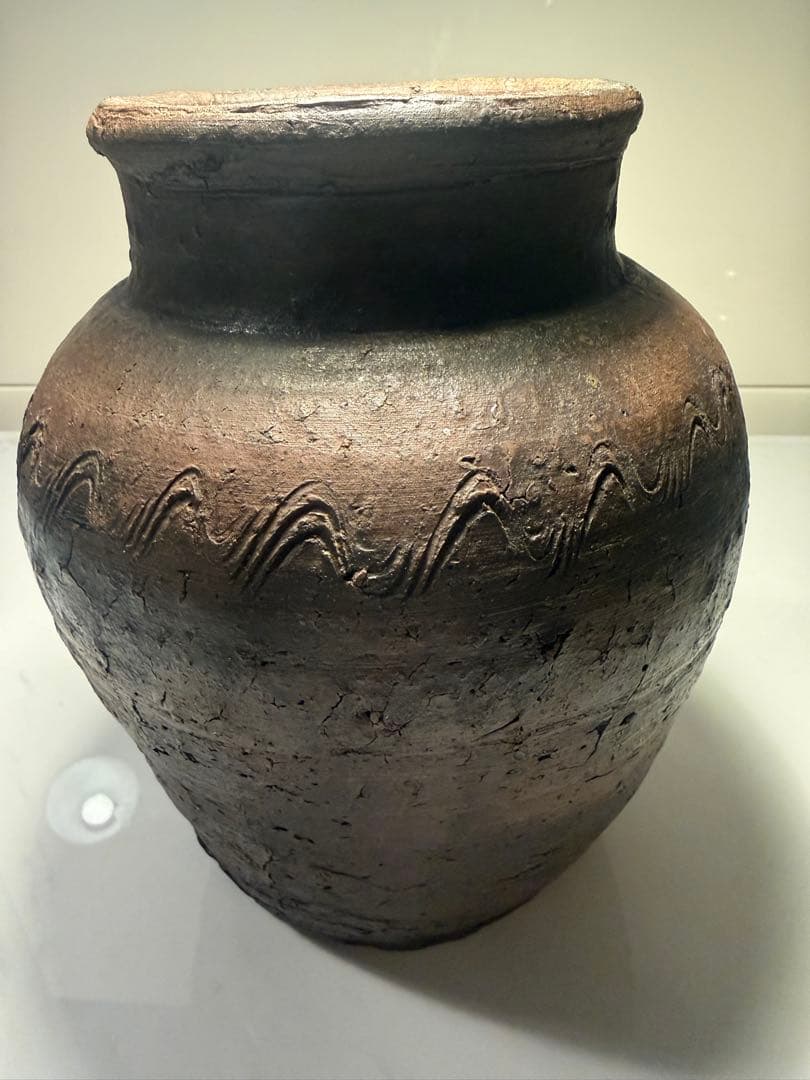 古陶風 波状文 焼締壺 高23cm 花器 古備前風