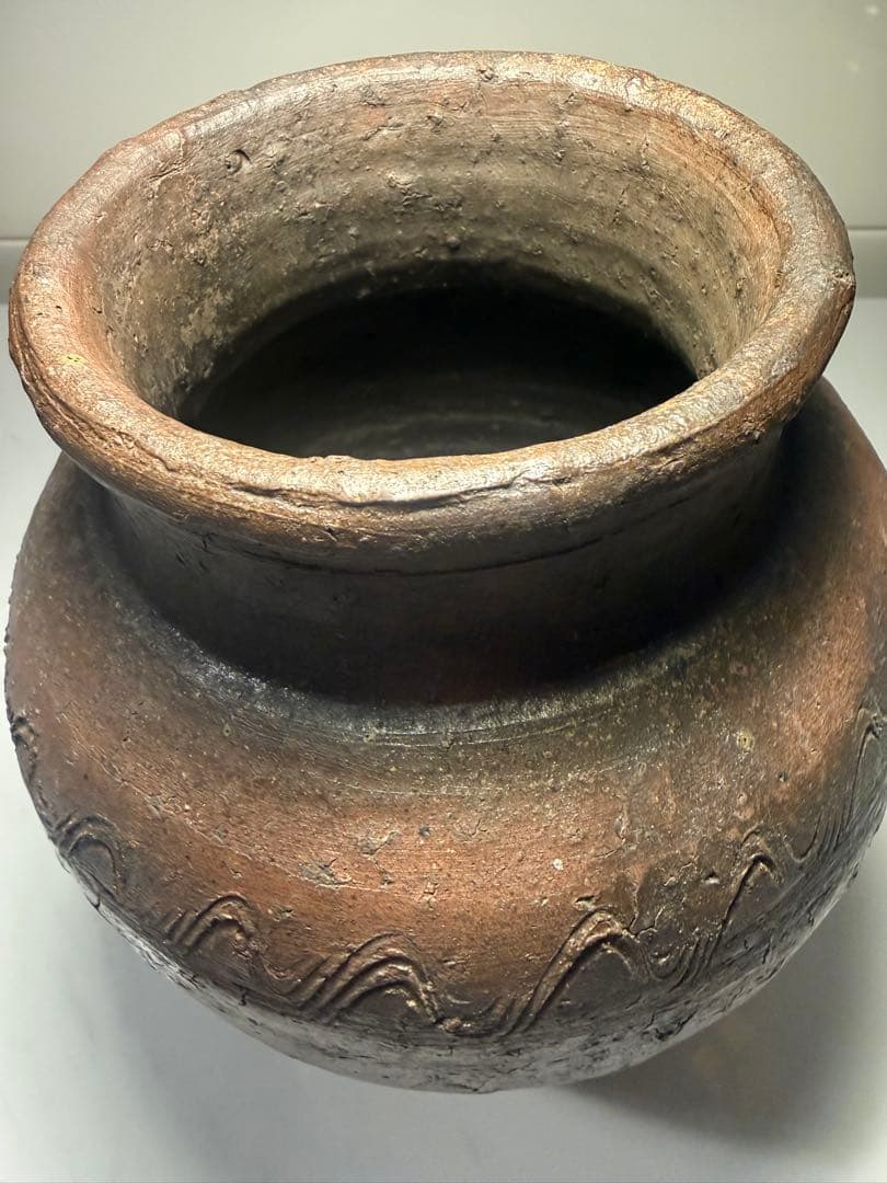 古陶風 波状文 焼締壺 高23cm 花器 古備前風