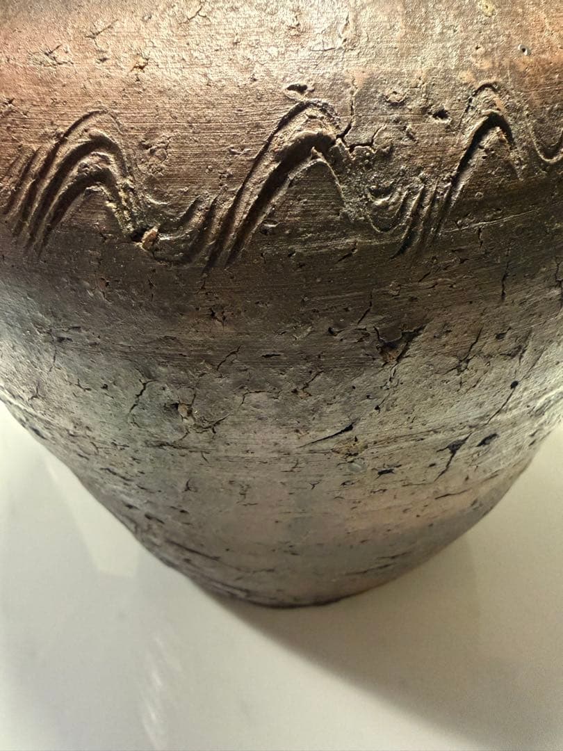 古陶風 波状文 焼締壺 高23cm 花器 古備前風