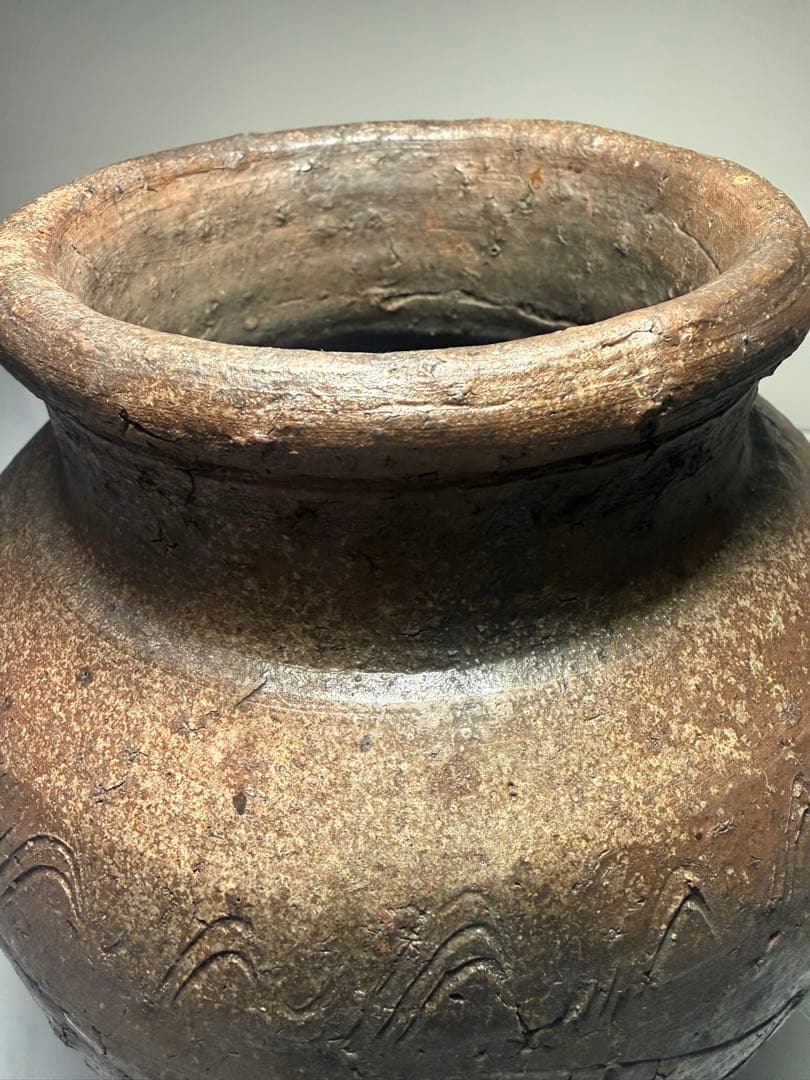 古陶風 波状文 焼締壺 高23cm 花器 古備前風