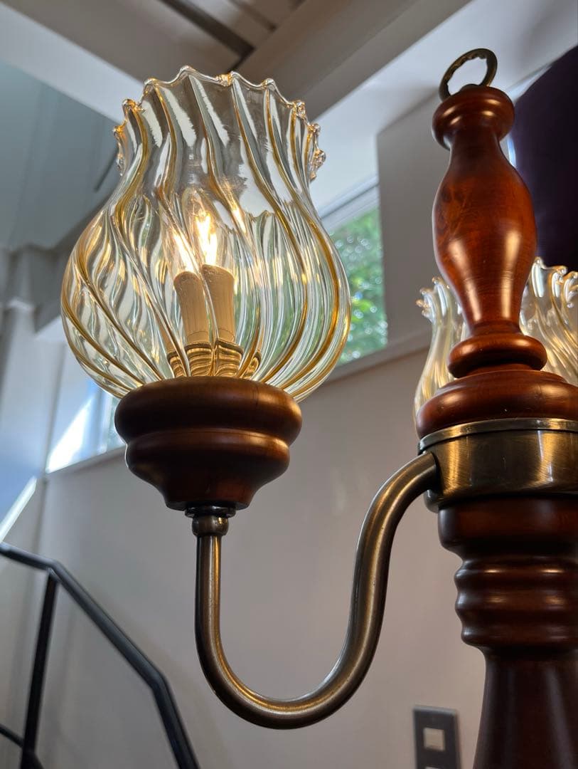 アンティーク調　フロアランプ　アンバーガラス　クラシックモダン　スタンドライト