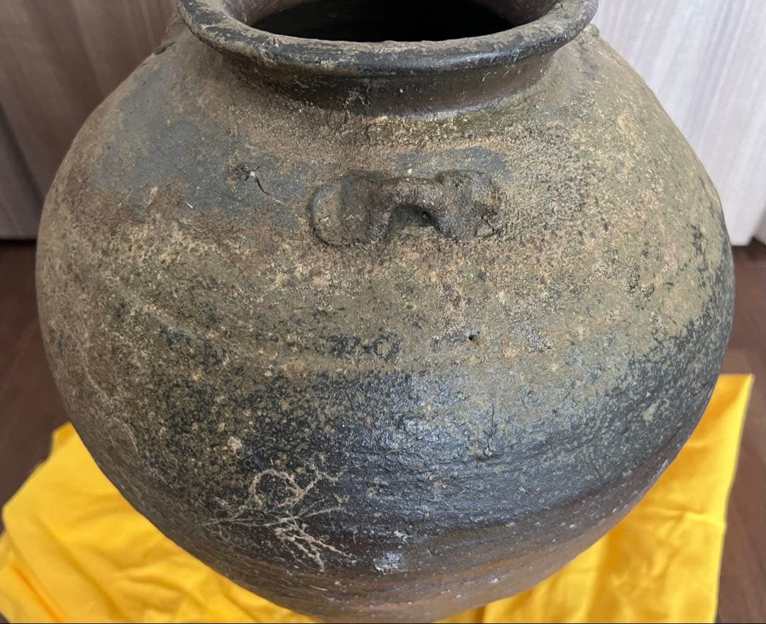 【室町末時代】古備前三耳壺 古備前美術館の箱書有 箱有 古備前鑑定委員会 古美術