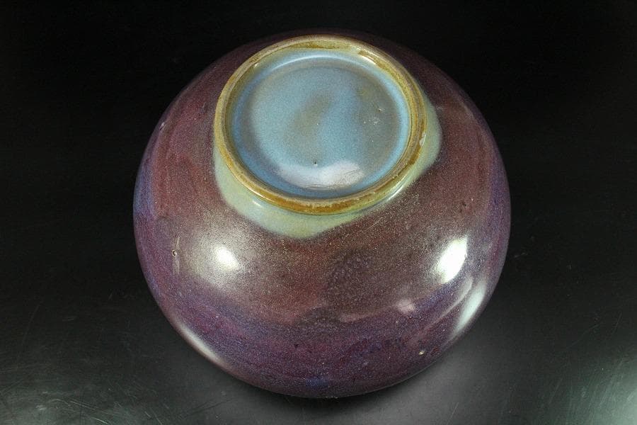 中国美術 鈞窯 斑紫釉 壷 φ23.5cm(K-LC211)